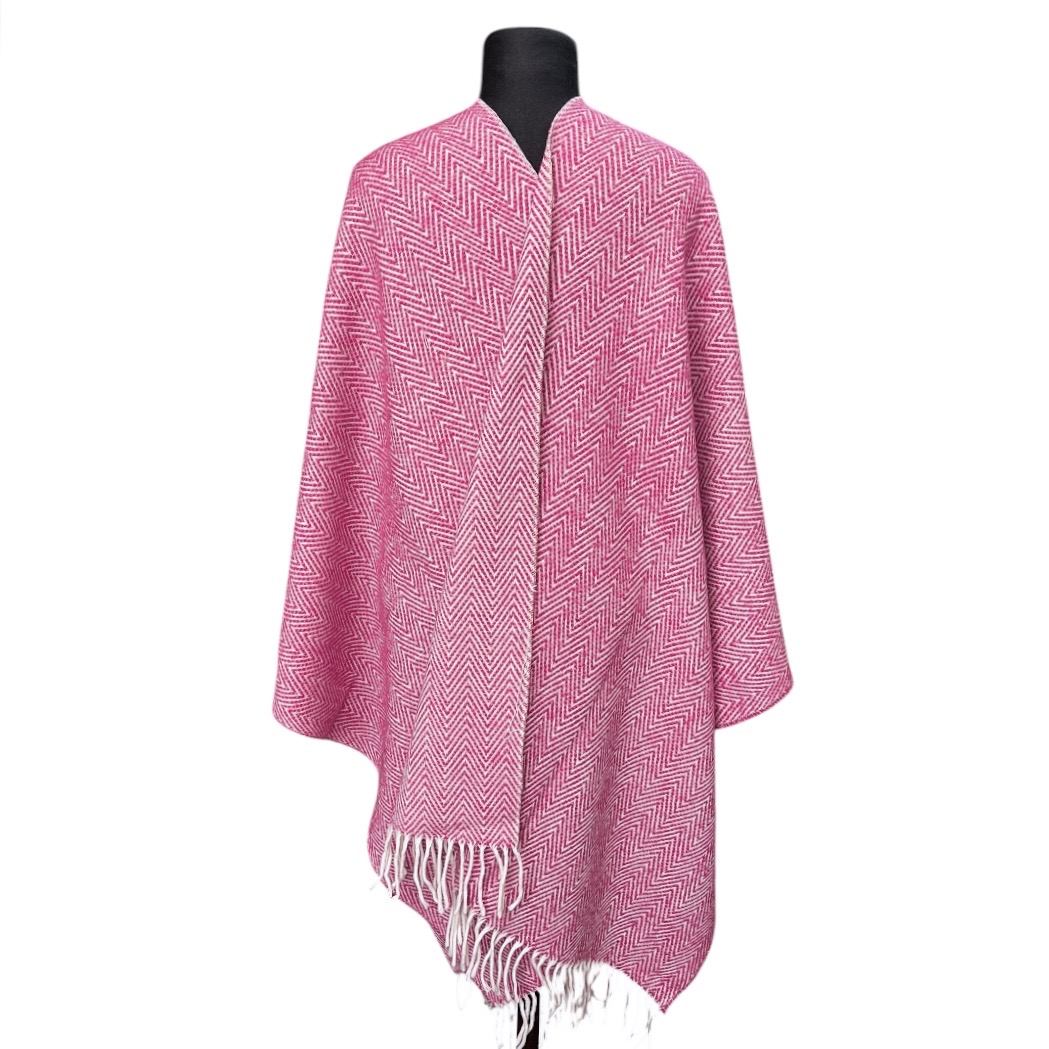 Ruana Espigada ZigZag Fa. 26 Blanco y Rosa - Imagen 2