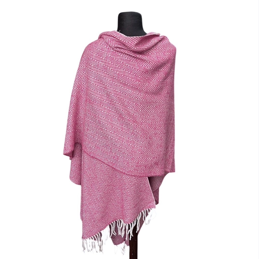 Ruana Espigada ZigZag Fa. 26 Blanco y Rosa - Imagen 3