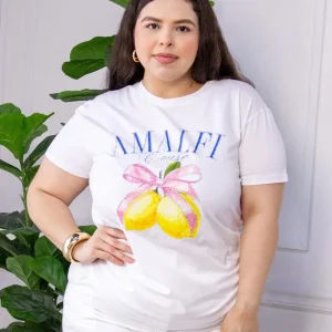 Playera Curvy Amalfi Coast Limones Mono Blanco