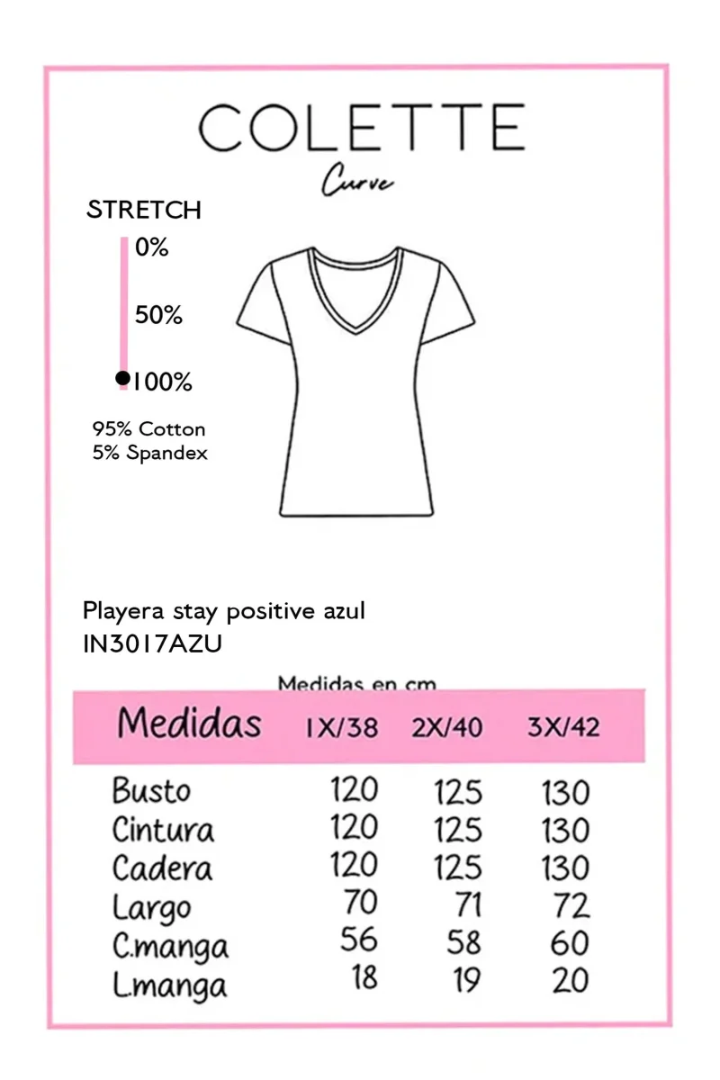 Playera Curvy Estampada Stay Positive Azul - Imagen 3