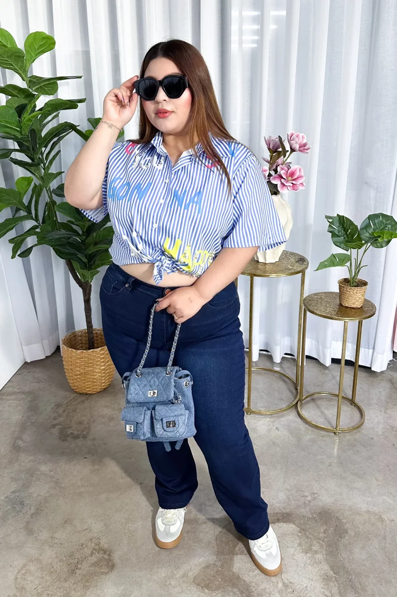 Jeans Campana Curvy Liso Oscuro Silueta Flare - Imagen 6
