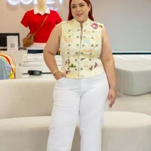 Jeans Wide Leg Liso Blanco Plus Size para Mujer