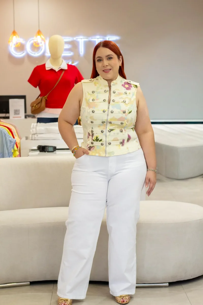 Jeans Wide Leg Liso Blanco Plus Size para Mujer - Imagen 2
