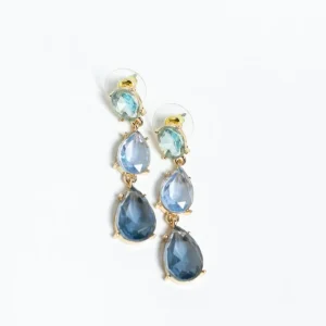Aretes Colgantes Piedras Azules Engaste Dorado