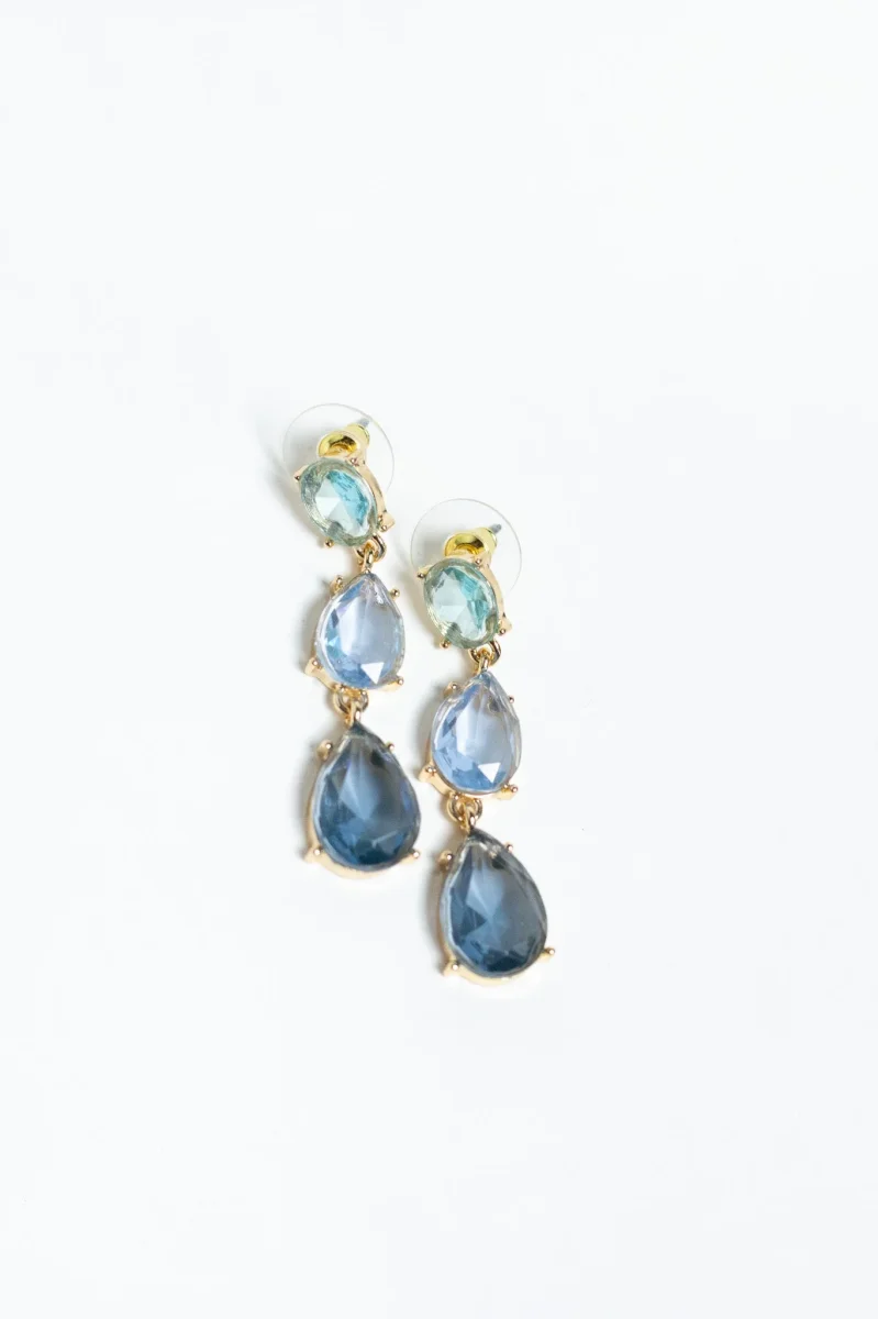 Aretes Colgantes Piedras Azules Engaste Dorado