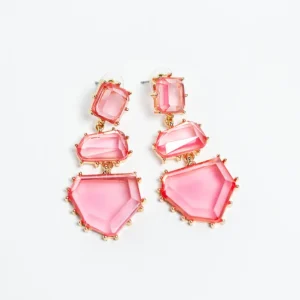 Aretes Colgantes Tres Piedras Rosas Cristal Facetado