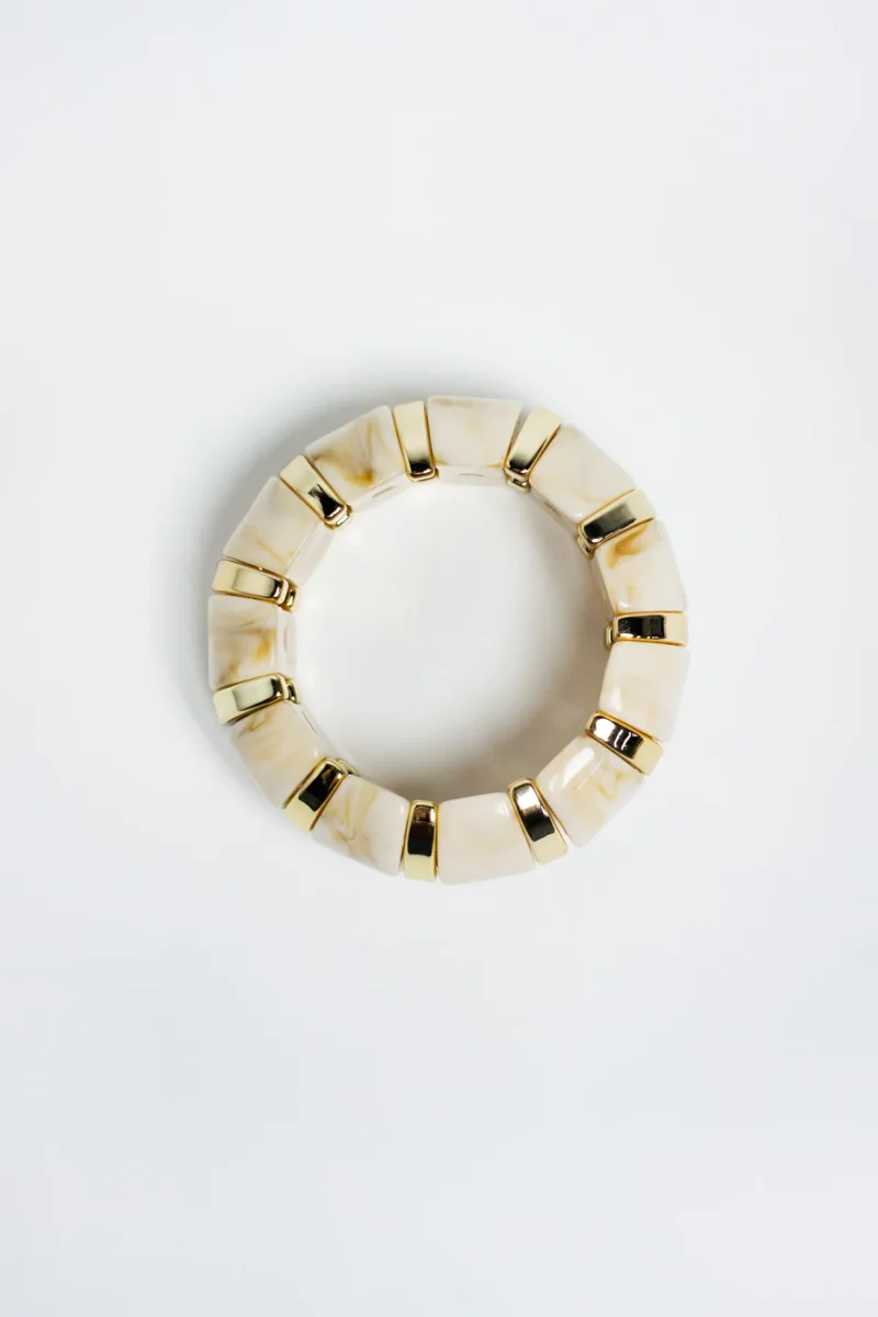 Pulsera Elastica Acrilico Beige con Separadores Dorados - Imagen 5