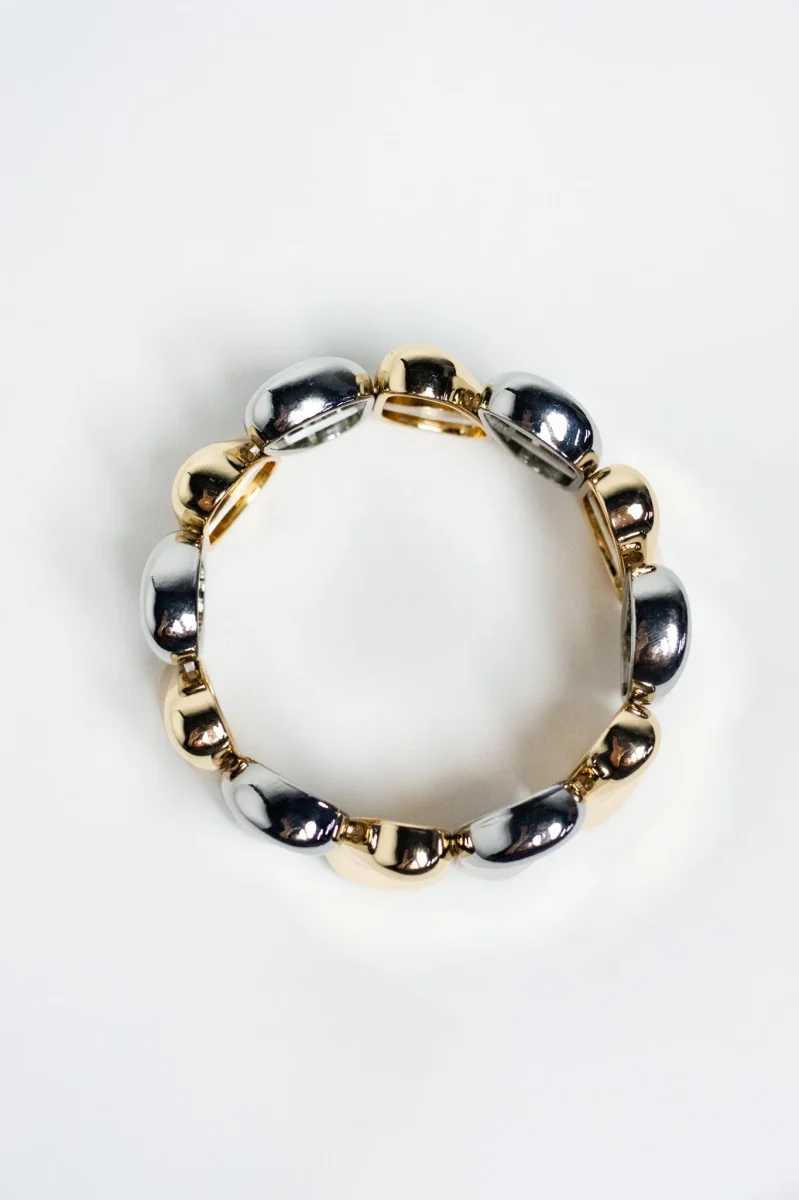 Pulsera Elastica Esferas Bicolor Dorado y Plata - Imagen 4