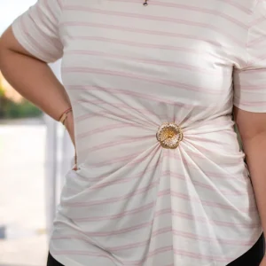 Blusa Curvy Rayas Escote V con Detalle Surcido Rosa