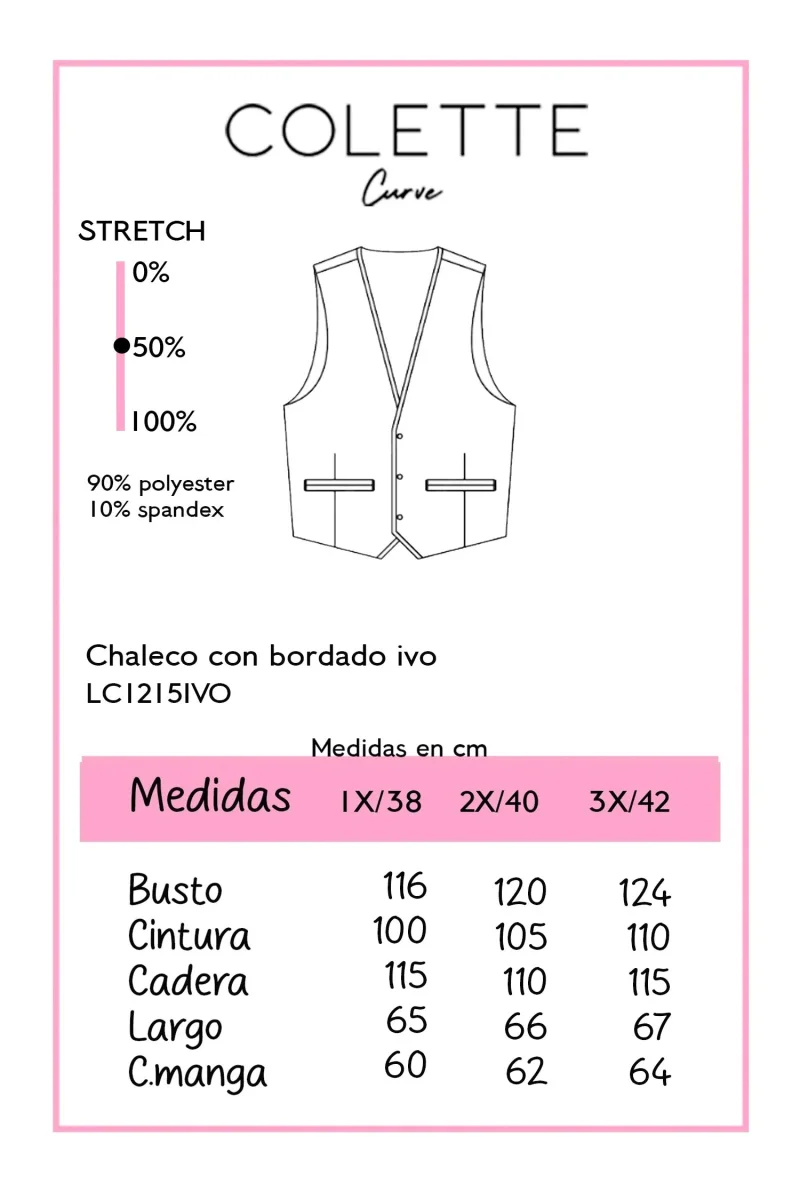 Chaleco Curvy Bordado Botones Sin Mangas Rosa - Imagen 3