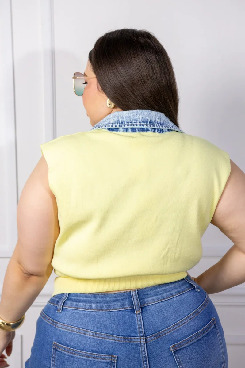 Chaleco Curvy Canalado con Detalle Denim Amarillo - Imagen 6
