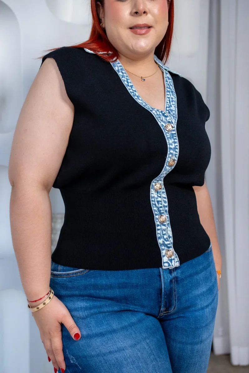 Chaleco Curvy Canalado Cuello Denim Negro - Imagen 6