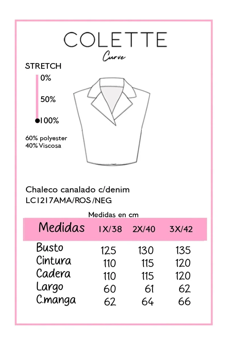 Chaleco Curvy Canalado Cuello Denim Negro - Imagen 3