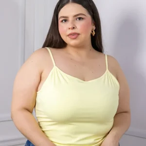 Blusa Curvy Básica Tirantes Licra Stretch Amarillo