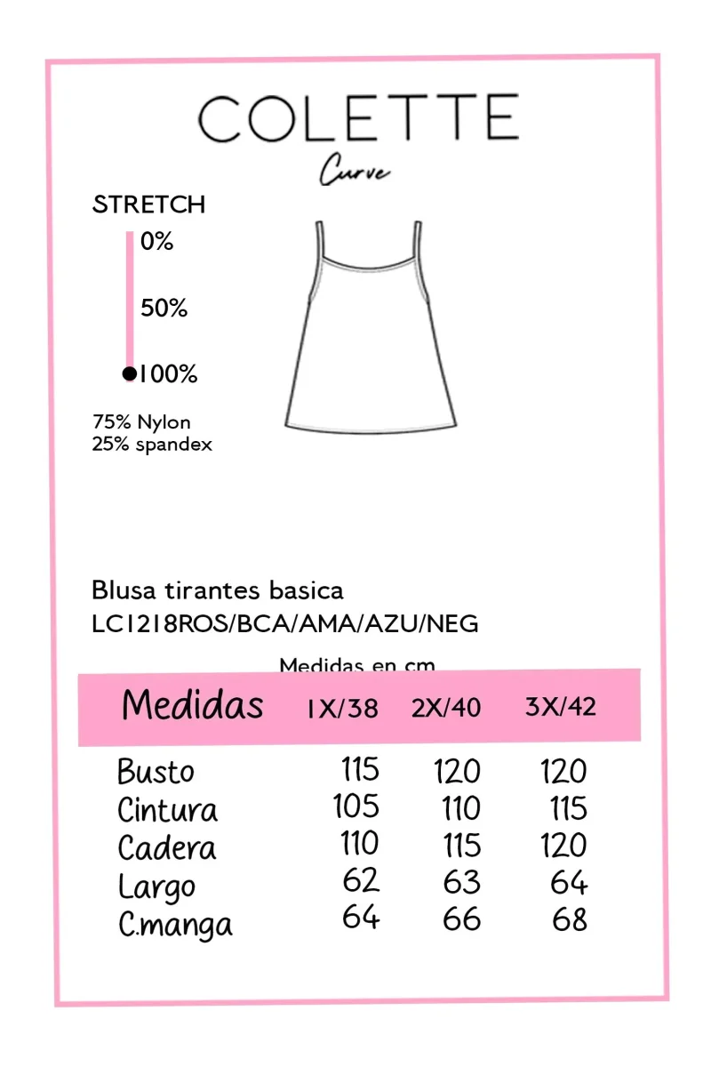 Blusa Curvy Básica Tirantes Licra Stretch Rosa - Imagen 3