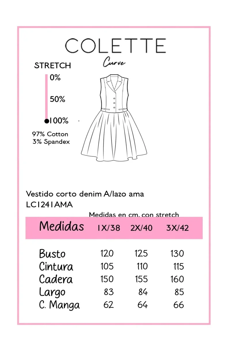 Vestido Corto Curvy Denim con Falda Voladita Amarillo - Imagen 3