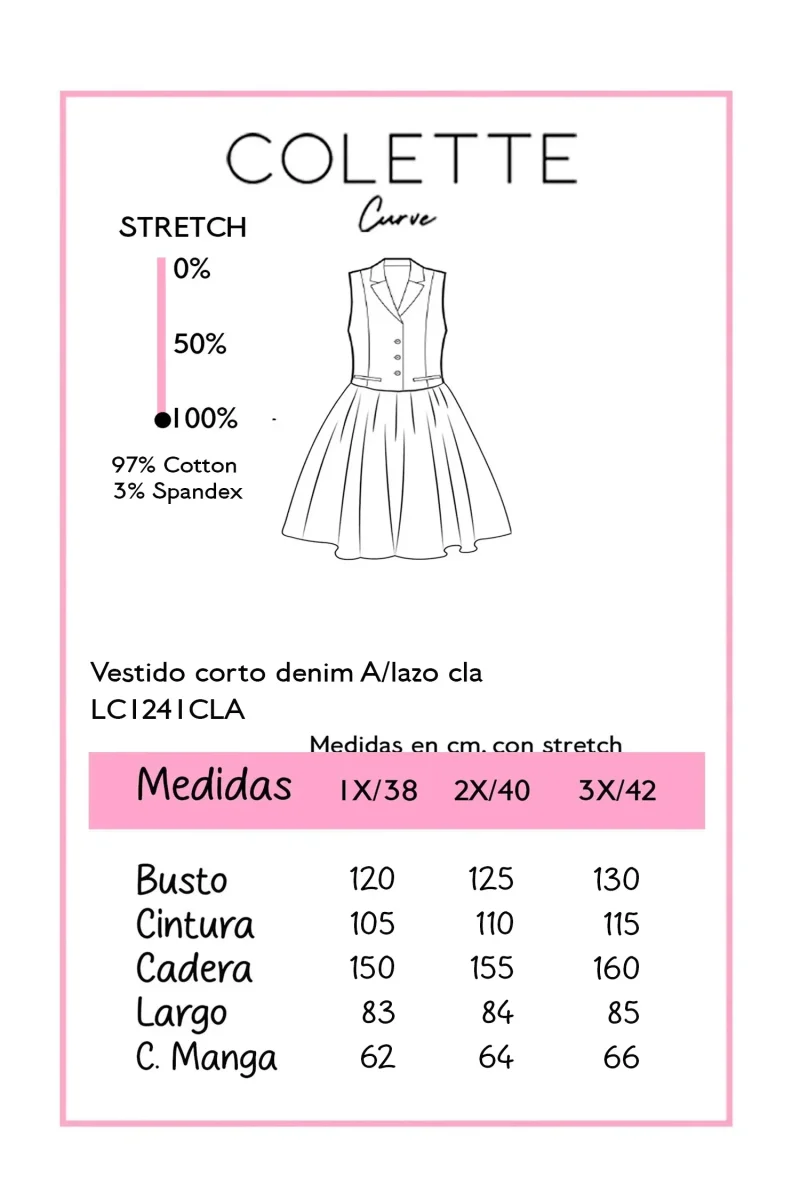 Vestido Corto Denim con Lazo Curvy Claro - Imagen 3