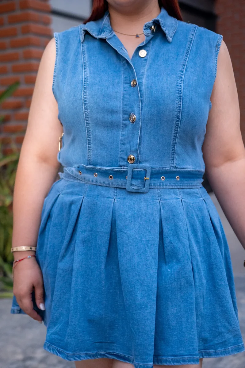 Vestido Corto Denim con Lazo Curvy Claro - Imagen 8