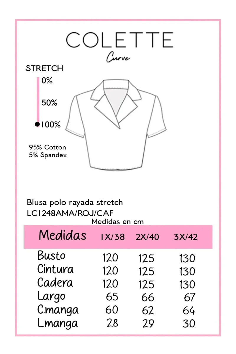 Blusa Polo Curvy Rayada Stretch Casual - Imagen 3