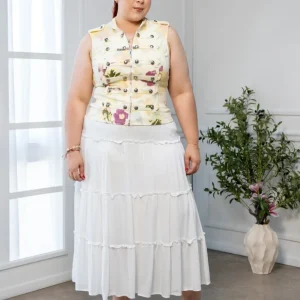 Maxi Falda Curvy Lisa Escalonada Blanca