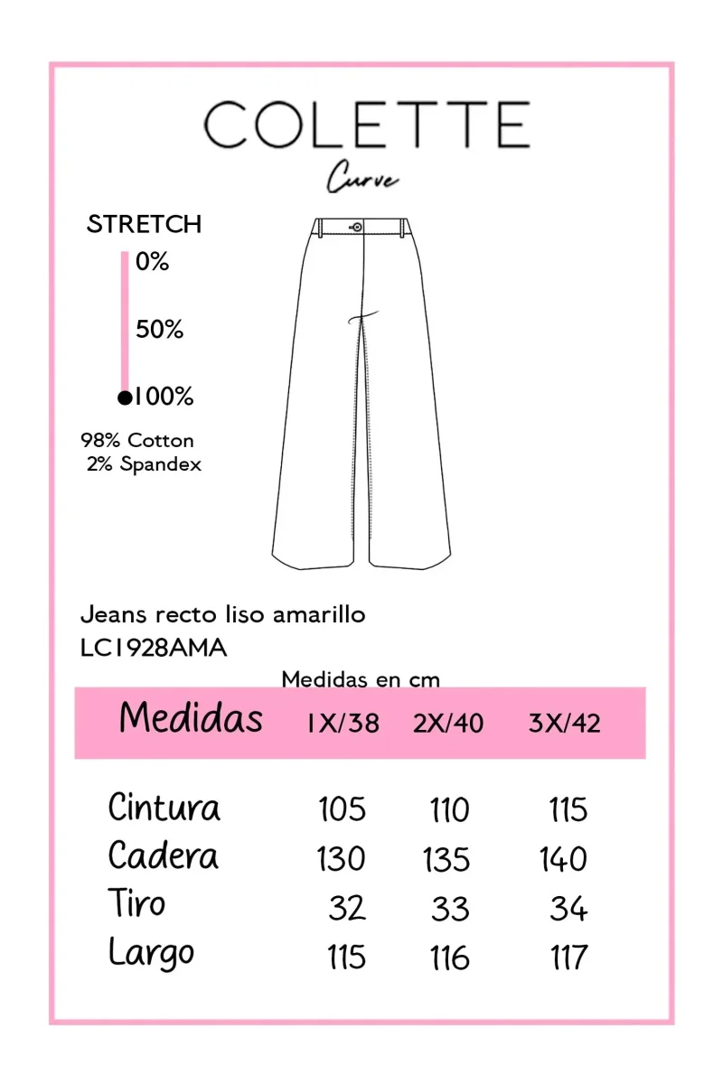 Jeans Recto Curvy Liso Amarillo Pastel - Imagen 3