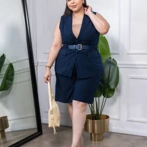 Set Chaleco y Short Curvy Navy con Cinto
