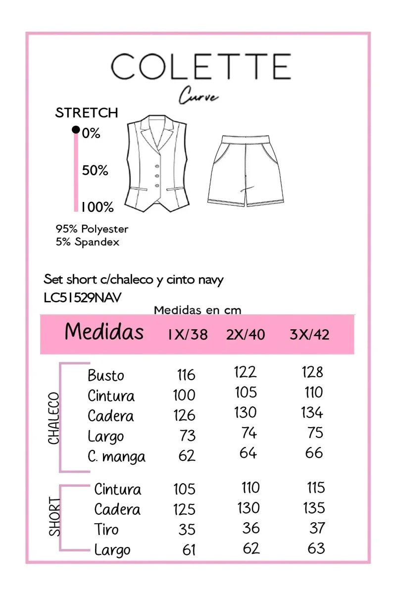 Set Chaleco y Short Curvy Navy con Cinto - Imagen 3