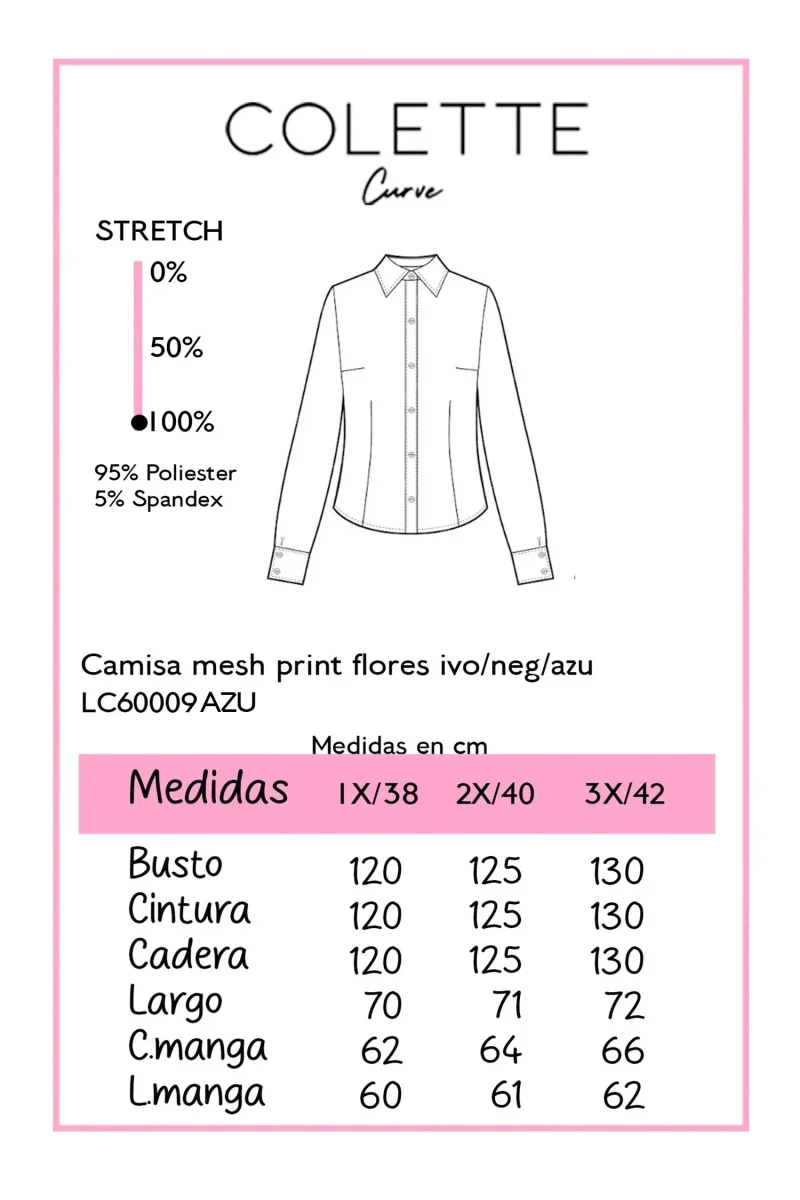 Camisa Curvy Mesh Manga Larga Estampado Floral Azul Cielo - Imagen 3