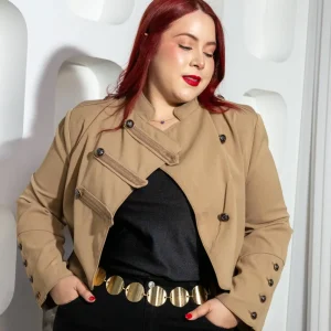 Jacket Curvy Botones Dorados Cropped Beige