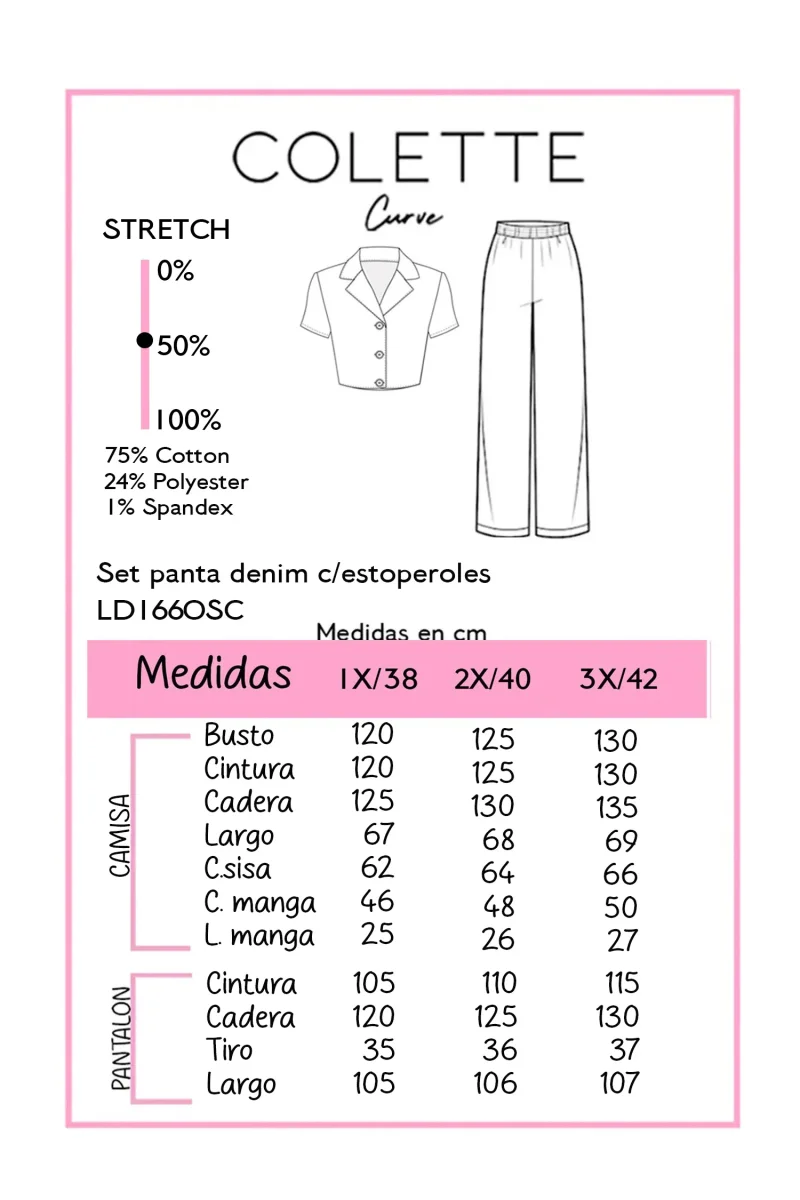 Set Pantalon Denim con Estoperoles Curvy Oscuro - Imagen 4