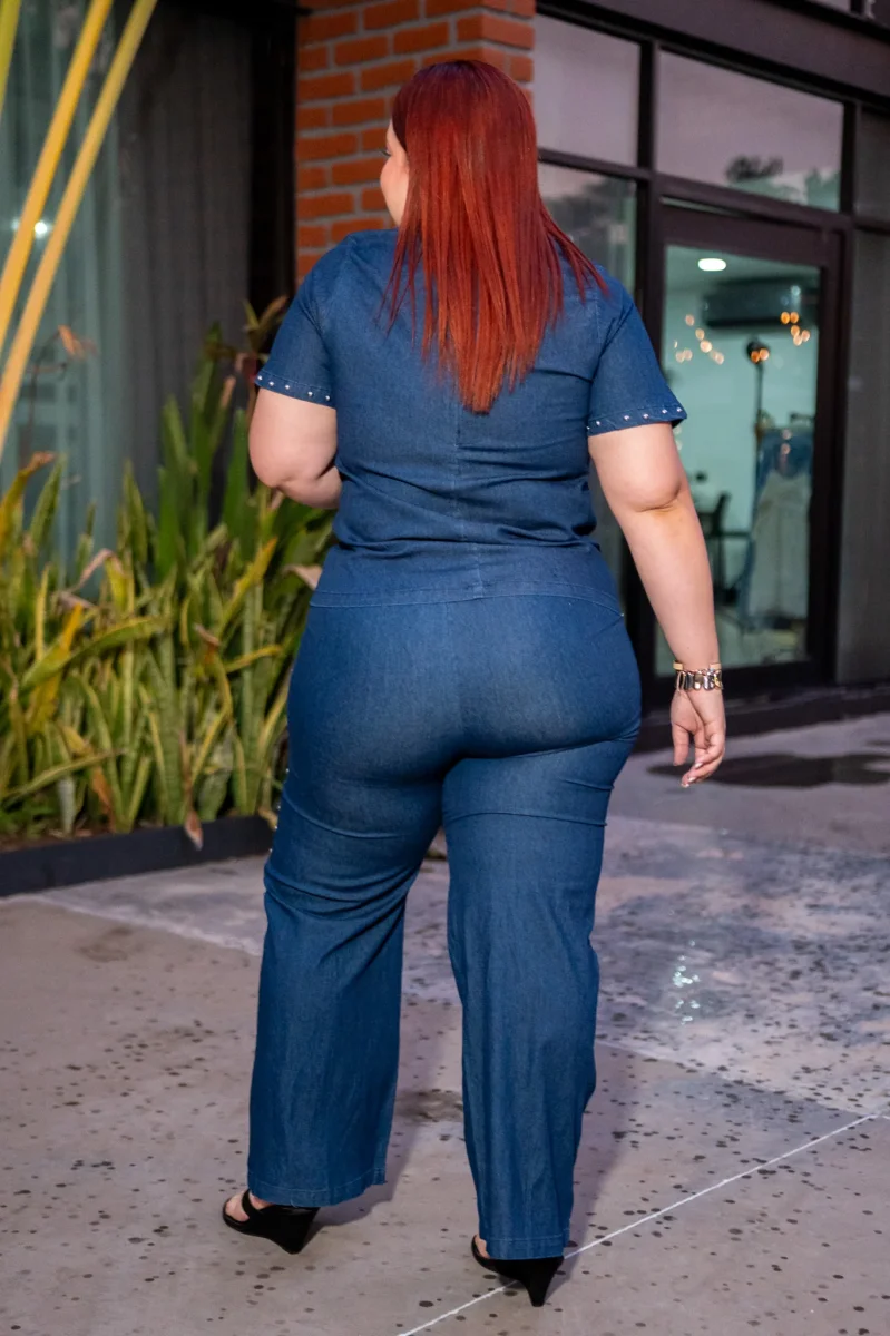 Set Pantalon Denim con Estoperoles Curvy Oscuro - Imagen 7