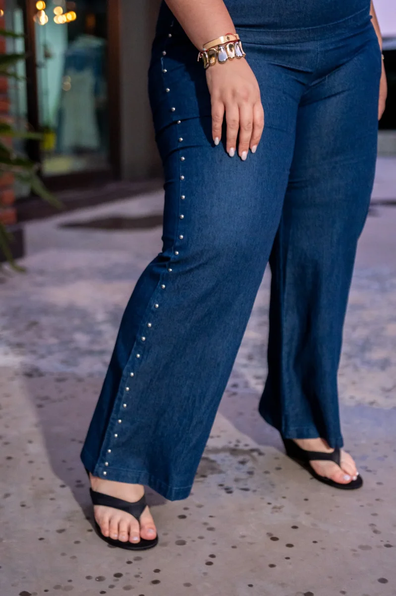 Set Pantalon Denim con Estoperoles Curvy Oscuro - Imagen 9