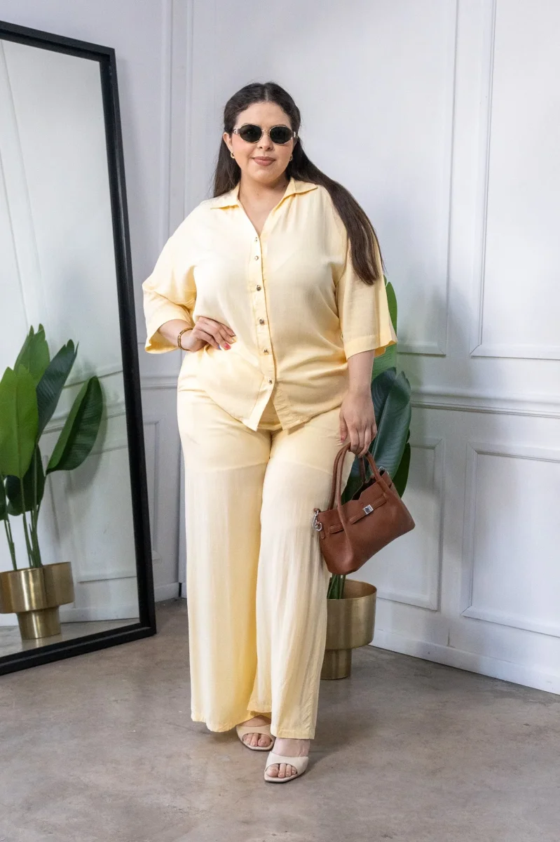 Set Blusa y Pantalón Curvy Amarillo Pastel - Imagen 4