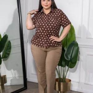 Camisa Curvy Polka Dots Detalles Café