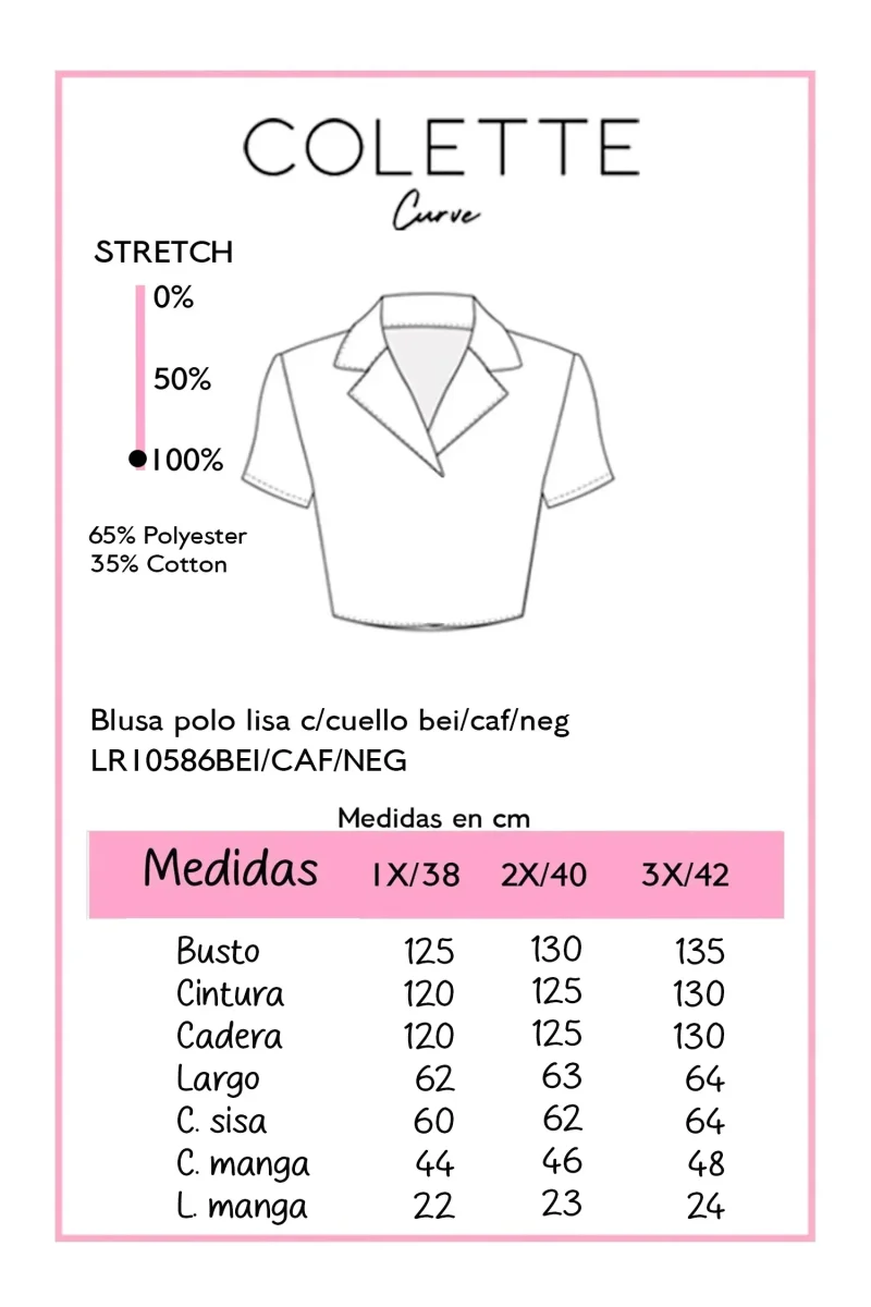 Blusa Polo Lisa con Cuello Curvy Café - Imagen 3
