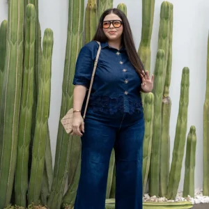 Jeans Wide Leg Crop Liso Curvy Oscuro Algodón
