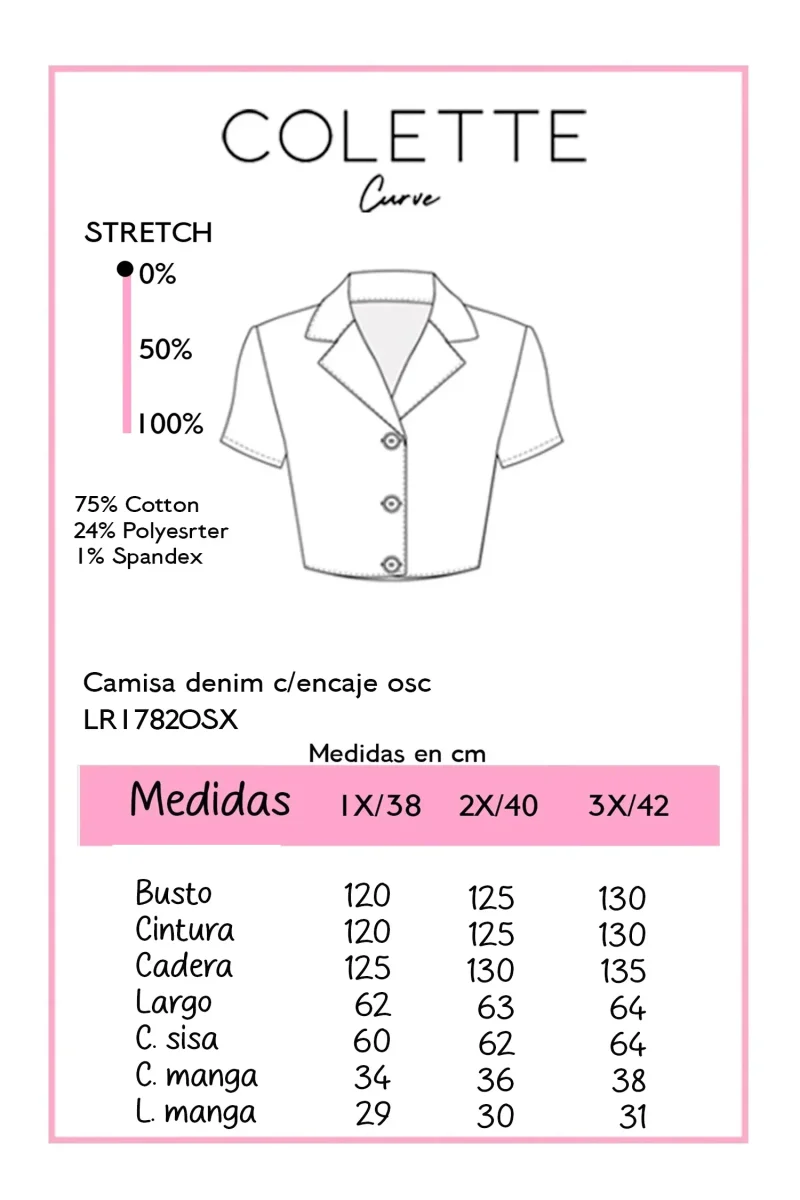 Camisa Denim con Encaje Cropped Curvy Oscuro - Imagen 3