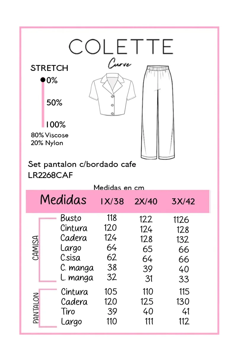 Set Pantalon con Bordado Curvy Cafe - Imagen 3
