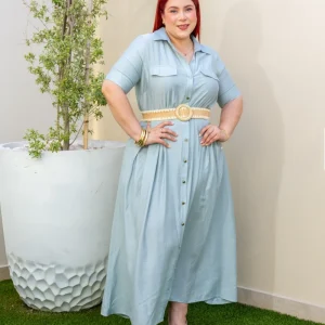 Vestido Curvy Maxi Camisero Cinto Sage