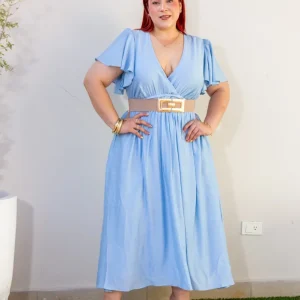 Vestido Curvy Midi Wrap Azul Cielo