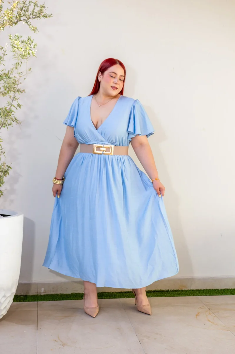 Vestido Curvy Midi Wrap Azul Cielo - Imagen 4