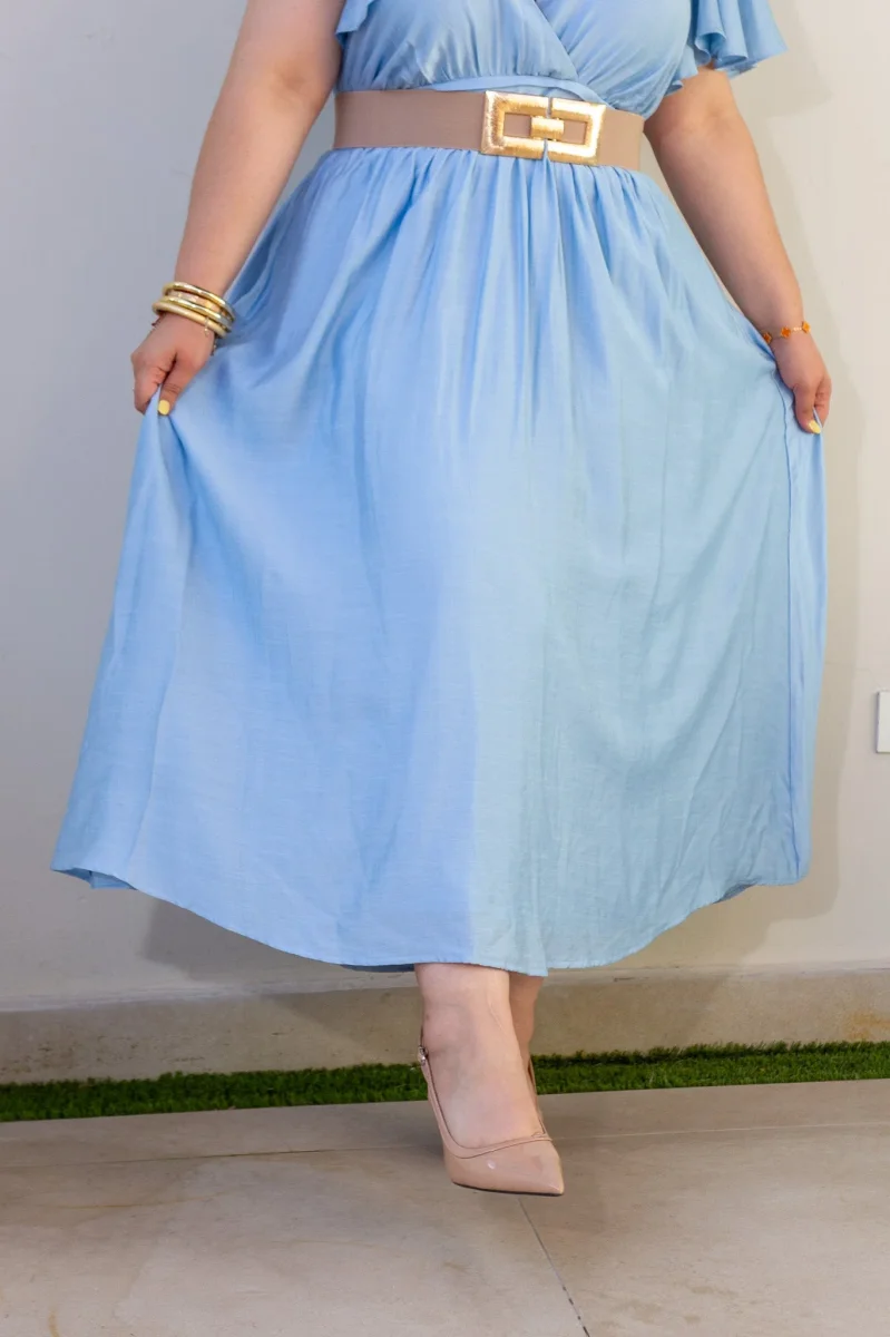 Vestido Curvy Midi Wrap Azul Cielo - Imagen 6