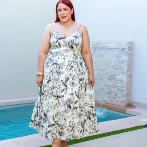 Vestido Midi Curvy Tirantes Floral Toile Cintura Imperio Ivory