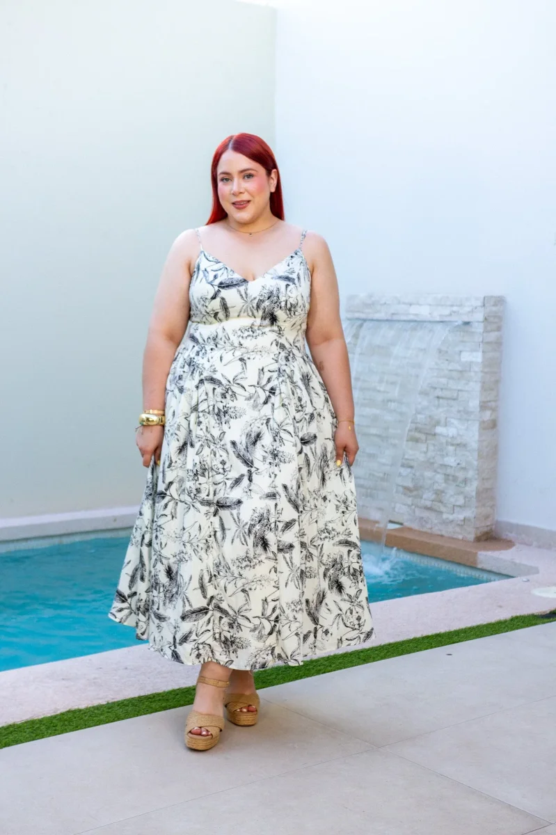 Vestido Midi Curvy Tirantes Floral Toile Cintura Imperio Ivory