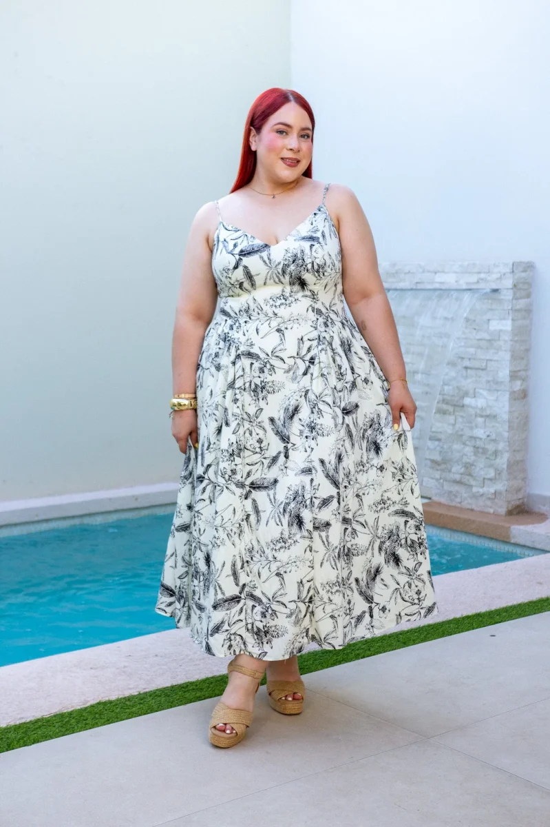 Vestido Midi Curvy Tirantes Floral Toile Cintura Imperio Ivory - Imagen 5