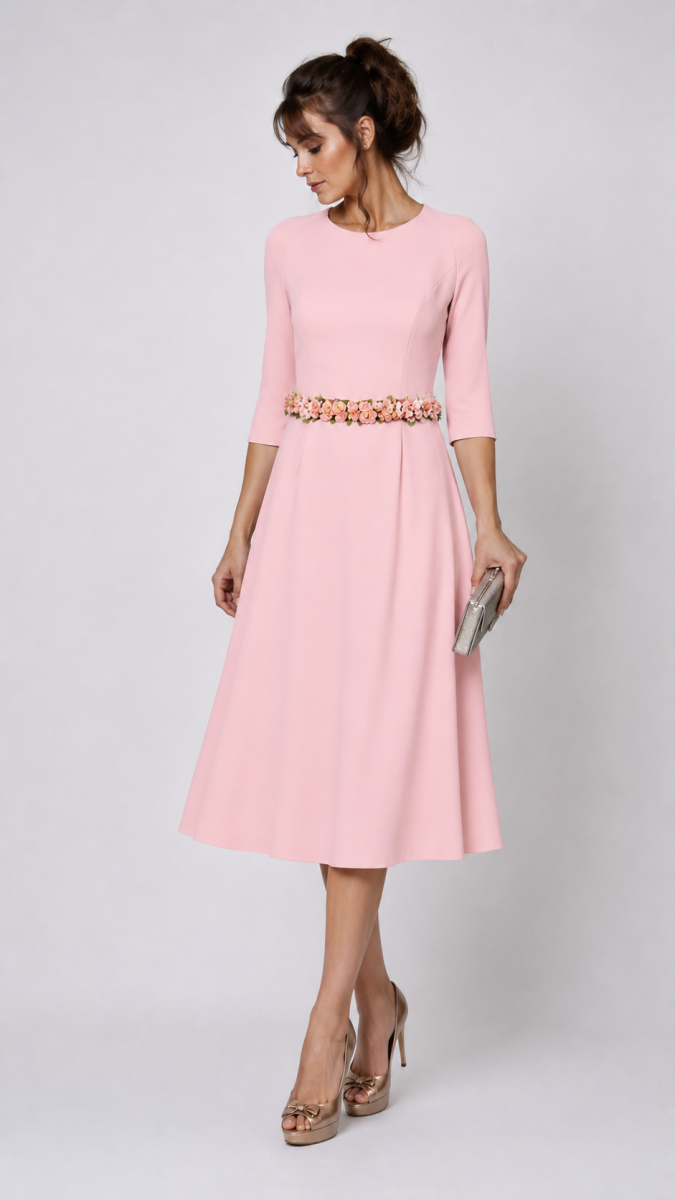 Vestido corto de gasa en color Rosa Maquillaje - Imagen 2