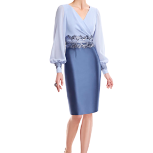 Vestido corto de madrina elegante efecto dos piezas.
