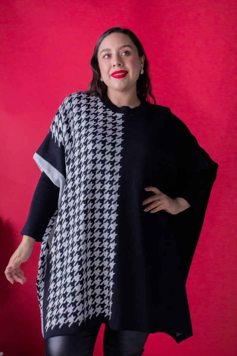 poncho tejido pata de gallo unitalla - Imagen 5