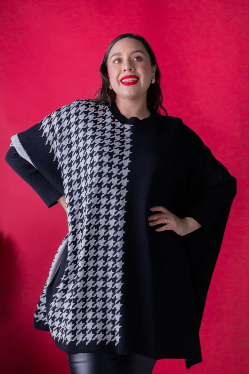 poncho tejido pata de gallo unitalla - Imagen 6