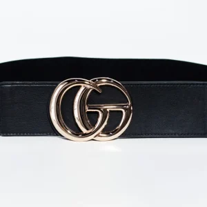 Cinto Curvy GG Elástico Negro Metal Dorado